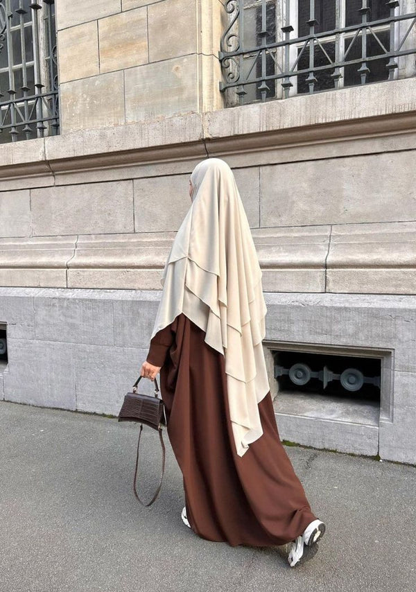 abaya hijab beige brun